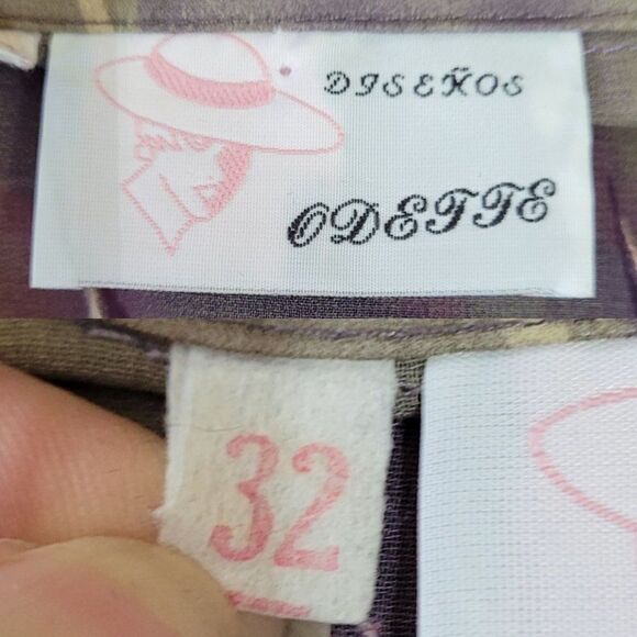 70s Blouse Artsy Disco See Through Abstract Metallic Dagger Button Sage Purple M - Picture 4 of 12